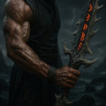 A cinematic HD close-up titled The Missing Arm Dramatic focus on the warrior’s single remaining a