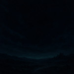 Dark, starless sky spreading across a vast land, eerie and mystical atmosphere, fantasy setting. HD