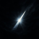 Glowing unicorn horn piercing through darkness, radiant light breaking shadows, mystical fantasy sce