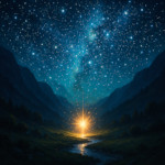 Spark placed in the valley’s heart, stars returning brighter than ever, magical fantasy landscape gl